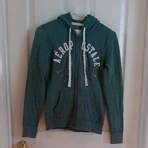 Aeropostale Teal Zip Up Hoodie with White Accents